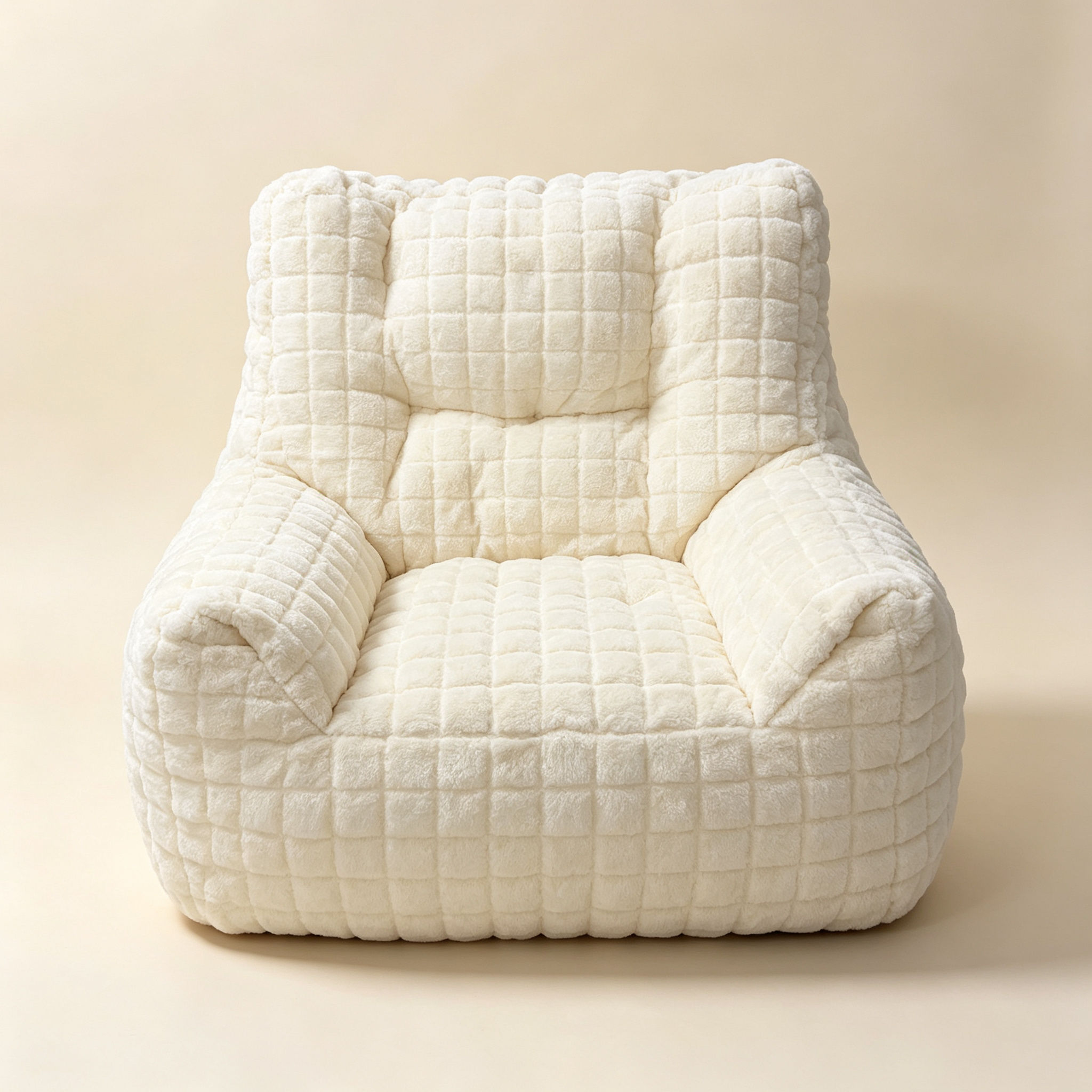 Cream waffle-pattern plush bean bag sofa