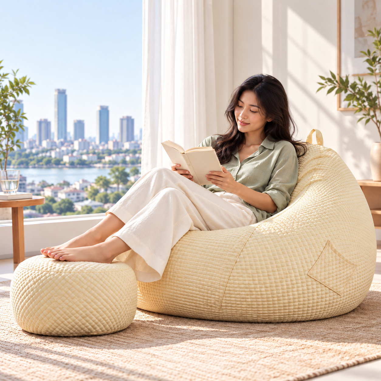 Yellow · Ice-silk Bean Bag Lounger